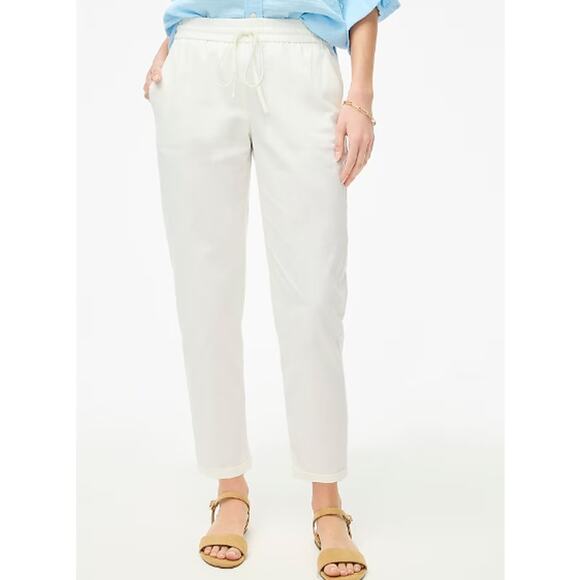J.Crew Factory Linen-Cotton Drawstring Pant Women's 12P Petite White Pull-On NWT - Picture 1 of 11
